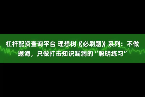 杠杆配资查询平台 理想树《必刷题》系列：不做题海，只做打击知识漏洞的“聪明练习”